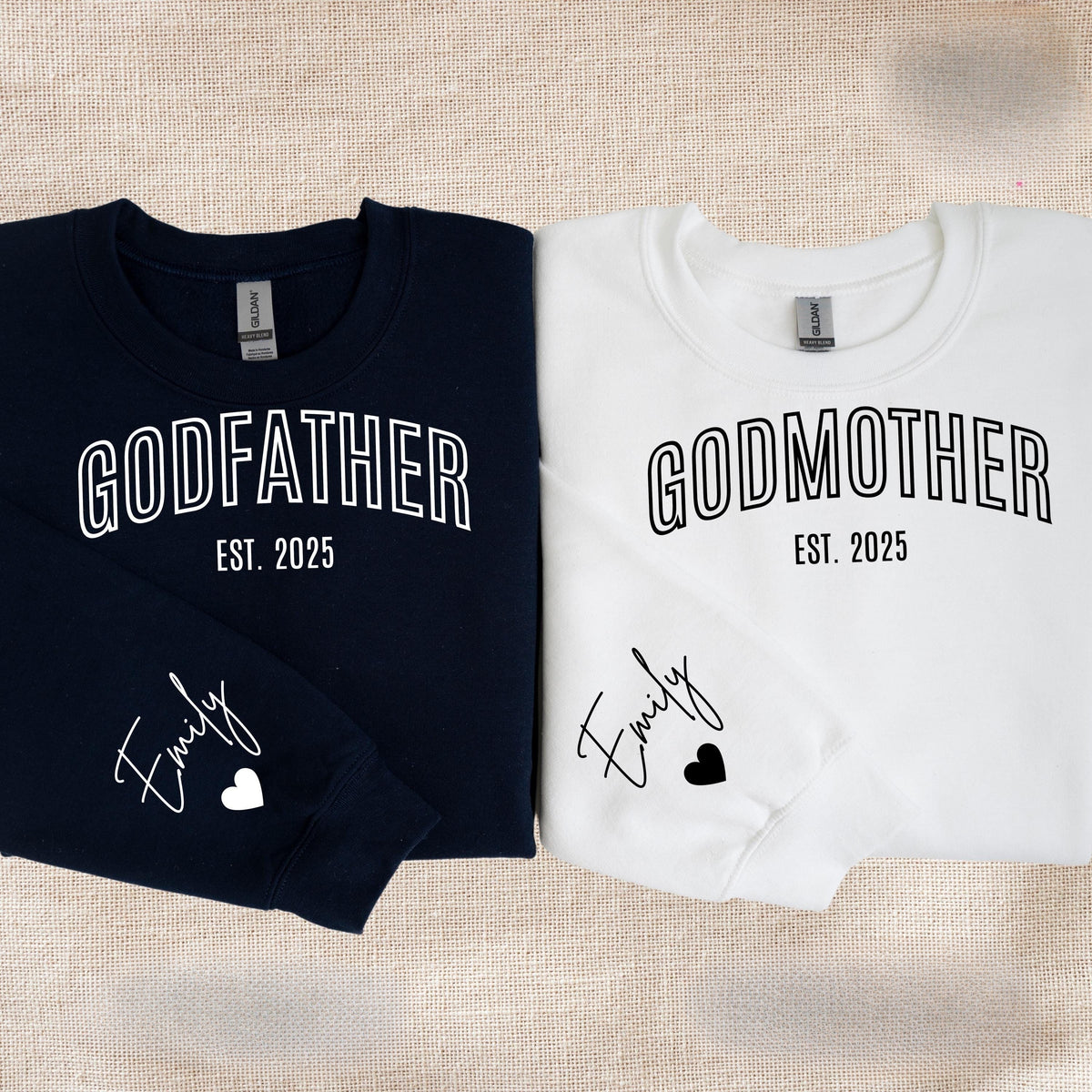 Custom Est. Godmother & Godfather Sweatshirt,Personalized Gift for Godmother Proposal,Godparents Gift, Godchild Name on Sleeve,Baptism Gift.