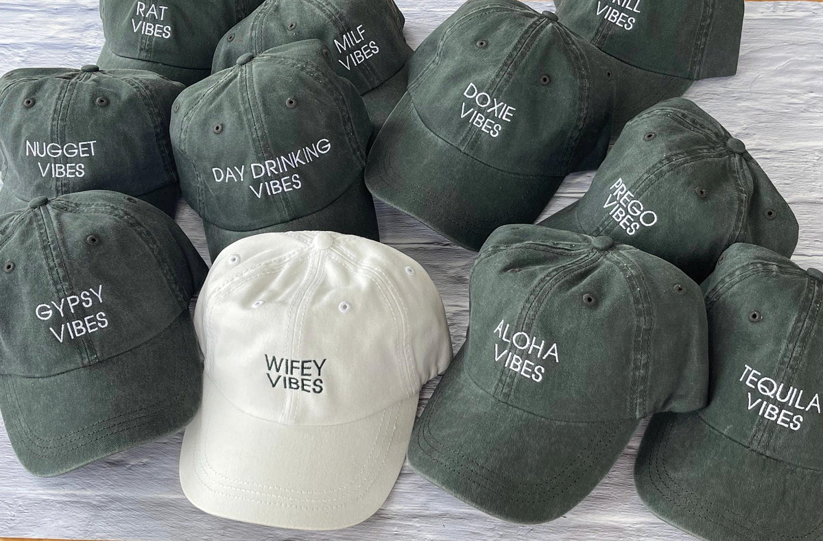 Bachelorette Party Baseball Caps, Wife Of The Party, The Party Hats, Wife Vibes-Drunk Vibes Hats, Party Vibes, Custom Hat