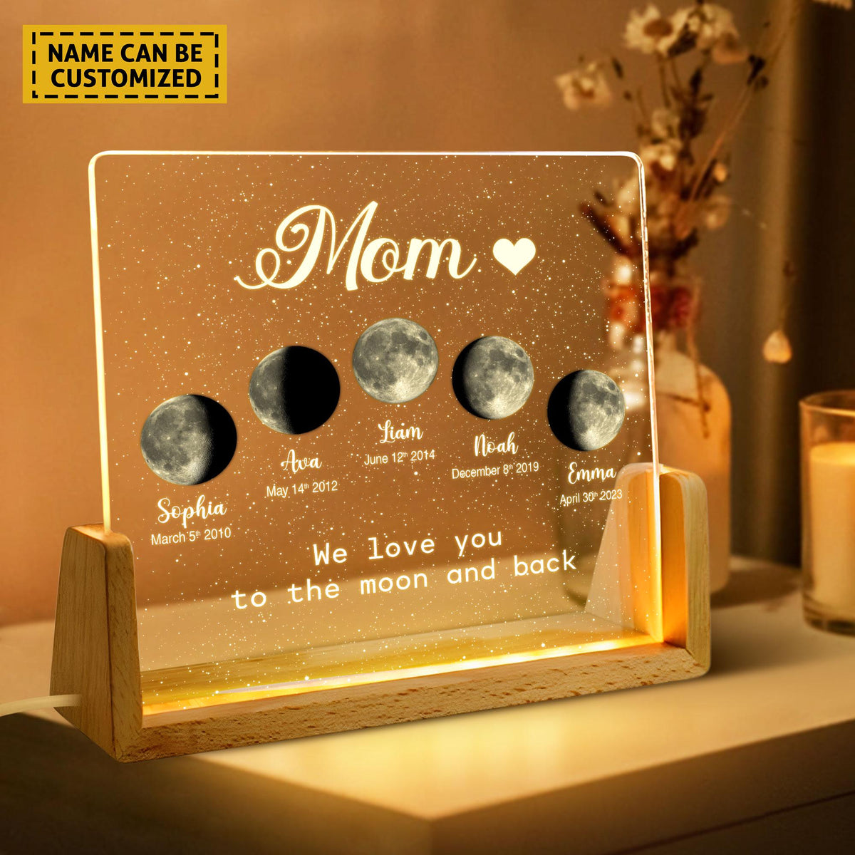 Personalized Moons Phase with Kids Names, Custom Moons Phase Night Light, Mother s Day Gift,Gift for Mom,The Day You Were Born Gift,Mom Gift