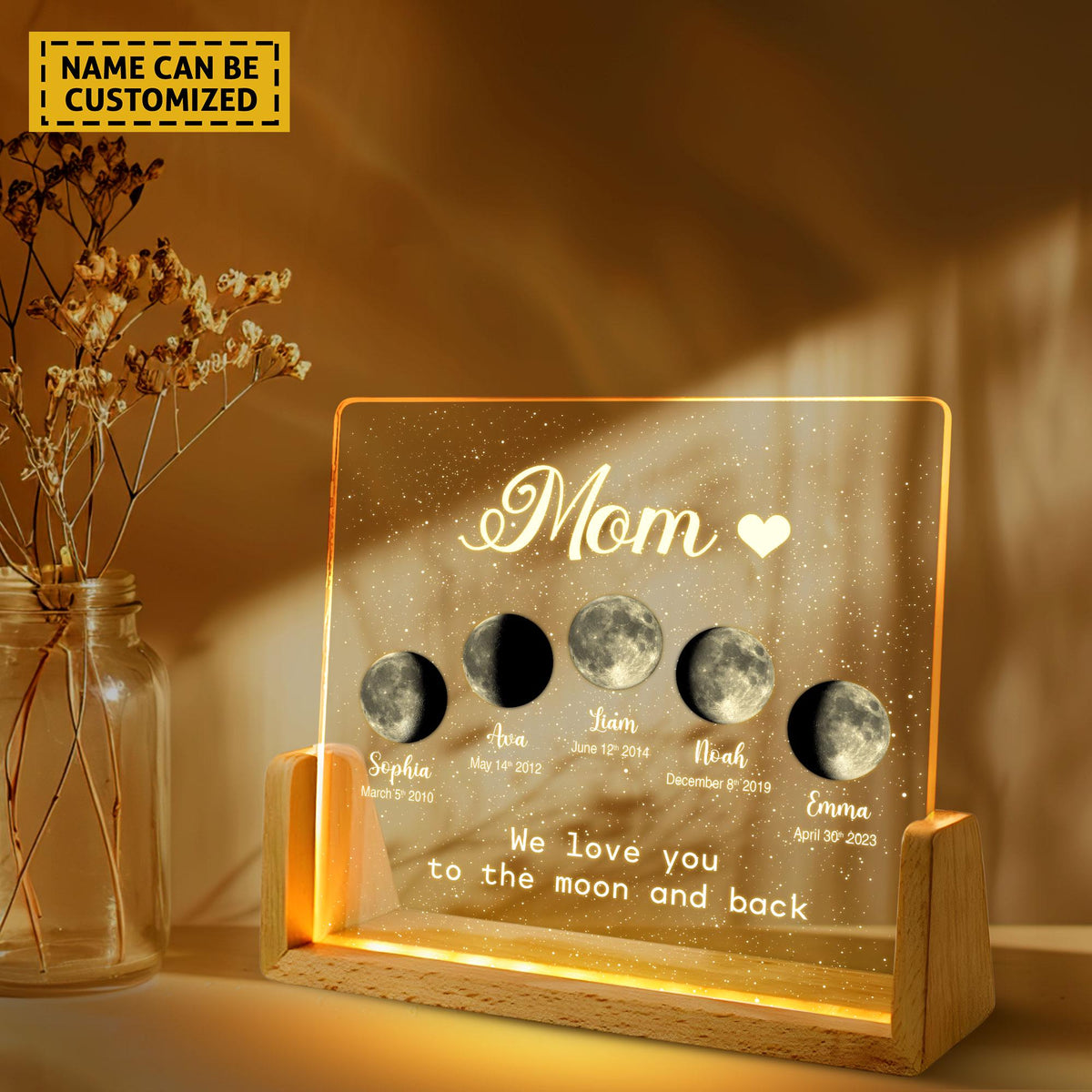 Personalized Moons Phase with Kids Names, Custom Moons Phase Night Light, Mother s Day Gift,Gift for Mom,The Day You Were Born Gift,Mom Gift