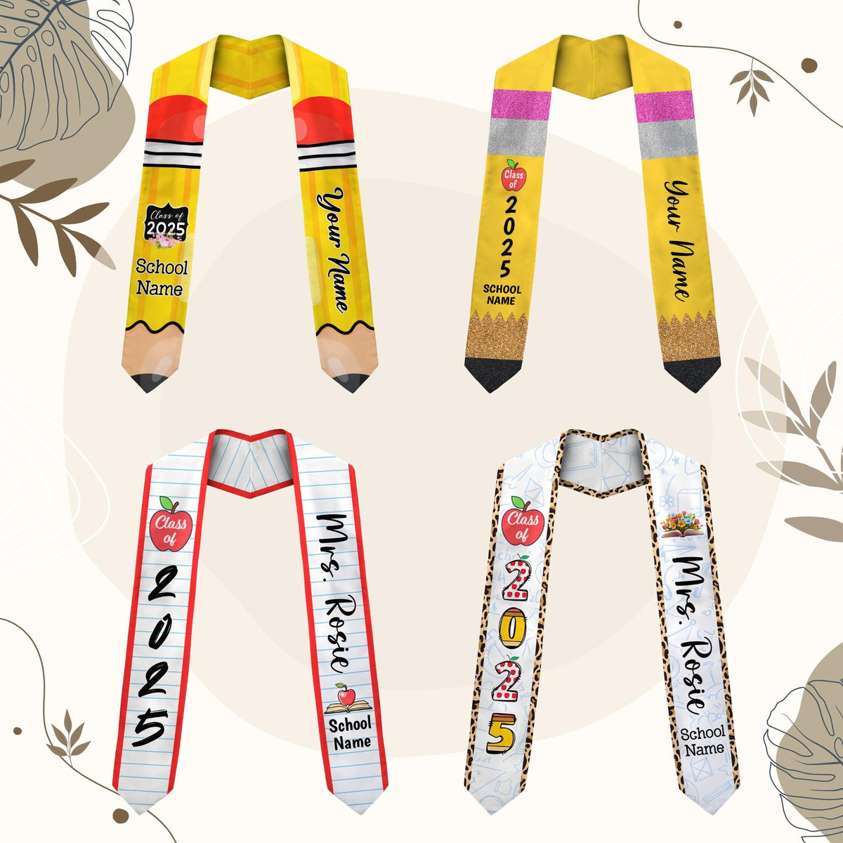 Custom Teacher Graduation Stole Class Of 2025, Teacher Stole 2025,Teacher Stole, Pencil Stole Graduation For Teachers, Sash For Teacher