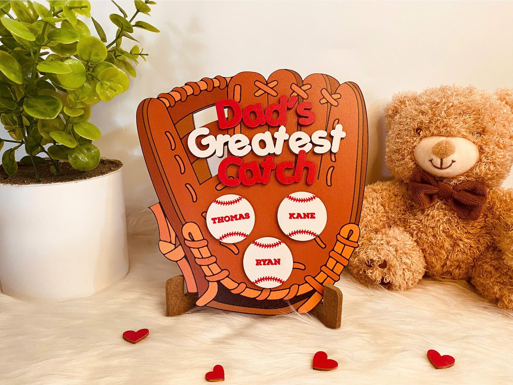 Personalized Dad's Greatest Catch Sign, Kid's Name Personalized Throwing Ball, Active Sports, Great Ball Catcher, Gift for Dad