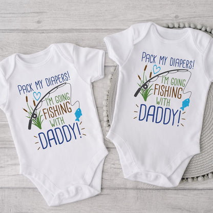 Pack My Diapers I Am Going Fishing Bodysuit , Cute and Funny Baby Bodysuit, Baby Shower Gift, Fishing Baby