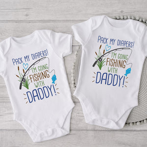 Pack My Diapers I Am Going Fishing Bodysuit , Cute and Funny Baby Bodysuit, Baby Shower Gift, Fishing Baby