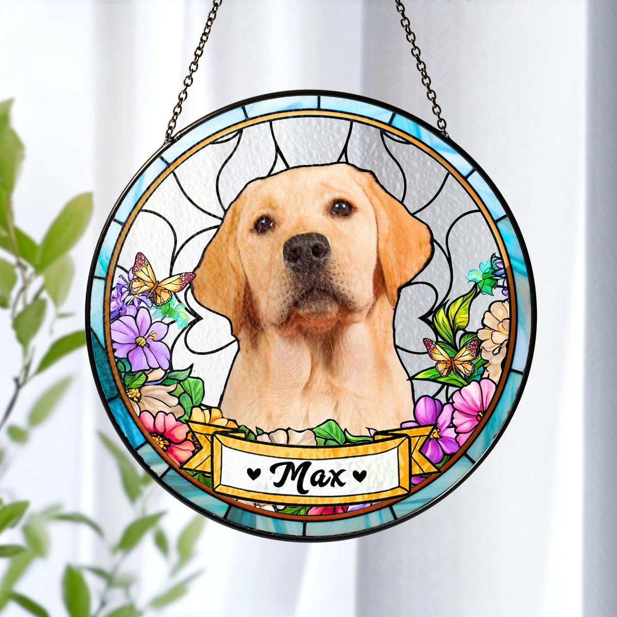 Custom Pet Portrait Stained Glass Suncatcher, Dog Memorial Sun Catcher, Sympathy Gifts, Pet Loss Gifts, Gift for Dog and Cat Lovers