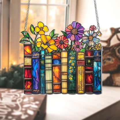 Flower Book Suncatcher ACRYLIC Window Hanging, Book Lover Gift, Book Club Gift, Book Lover Suncatcher, Book Reader Gifts, Book Club Ornament