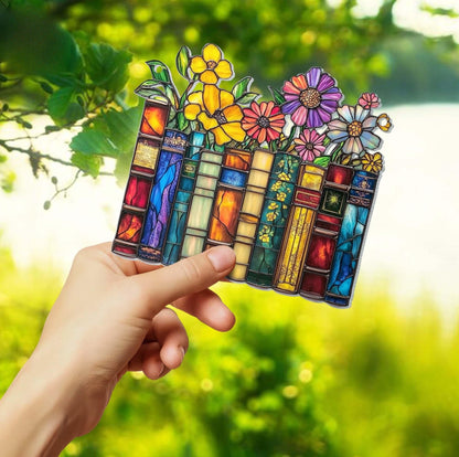 Flower Book Suncatcher ACRYLIC Window Hanging, Book Lover Gift, Book Club Gift, Book Lover Suncatcher, Book Reader Gifts, Book Club Ornament