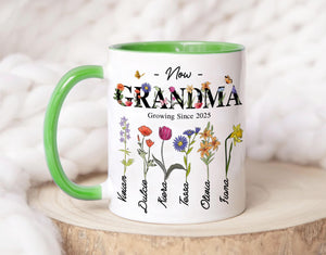 Personalized First Mom Now Grandma Gift, Grandmas Garden Mug, Custom Flower Birth Month Garden, Birthday Gift For Grandma, Mother's Day Gift