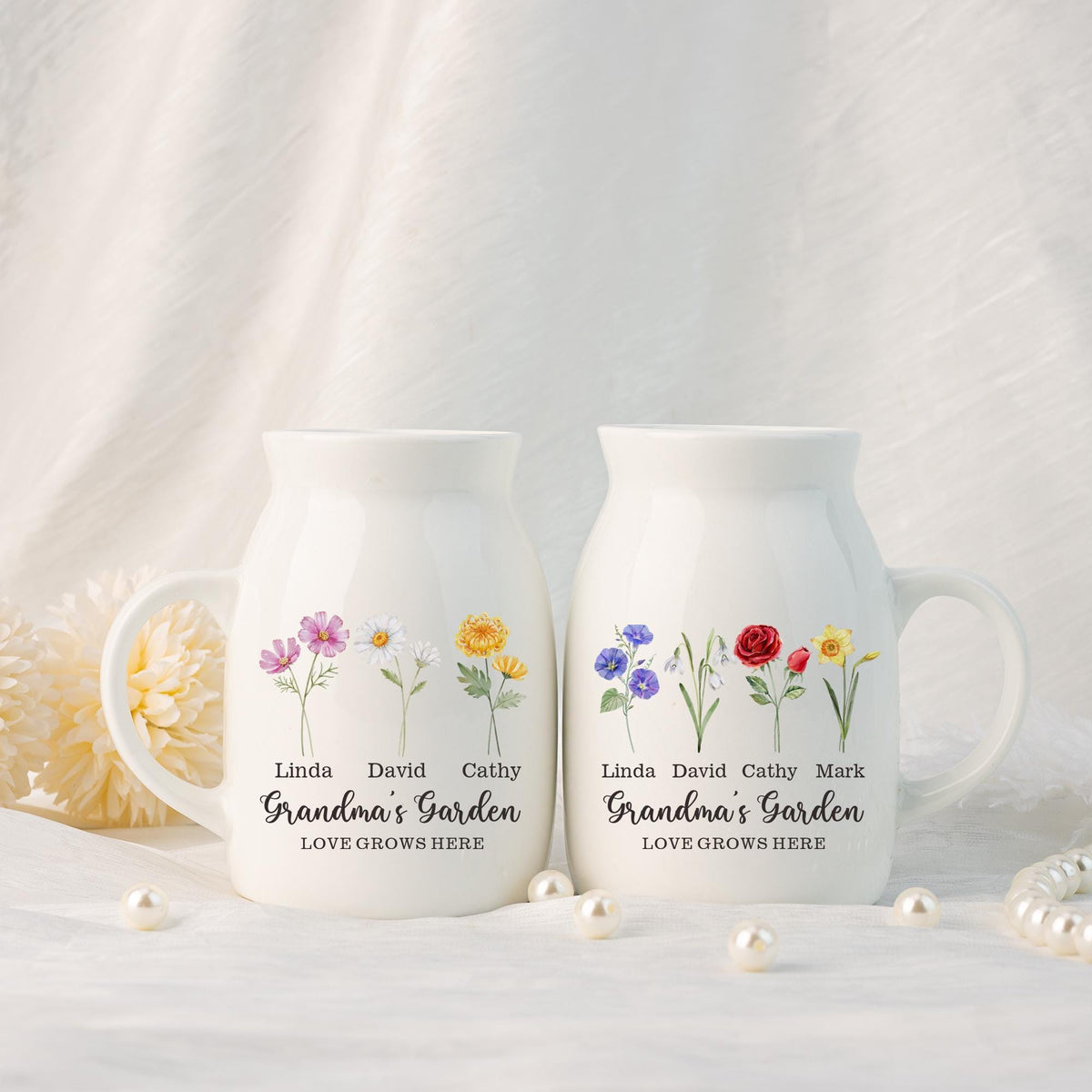 Grandma's Garden Vase, Flower Vase with Family Birth Flower, Personalised Mini Flower Vase for Mama Nana, Mother's Day Gift from Grandkids