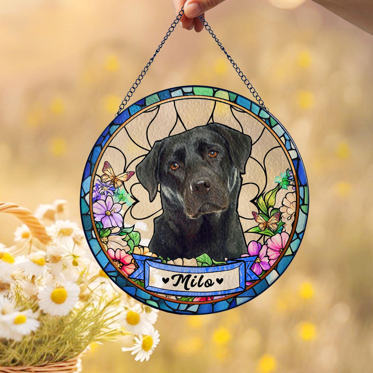 Custom Pet Portrait Stained Glass Suncatcher, Dog Memorial Sun Catcher, Sympathy Gifts, Pet Loss Gifts, Gift for Dog and Cat Lovers