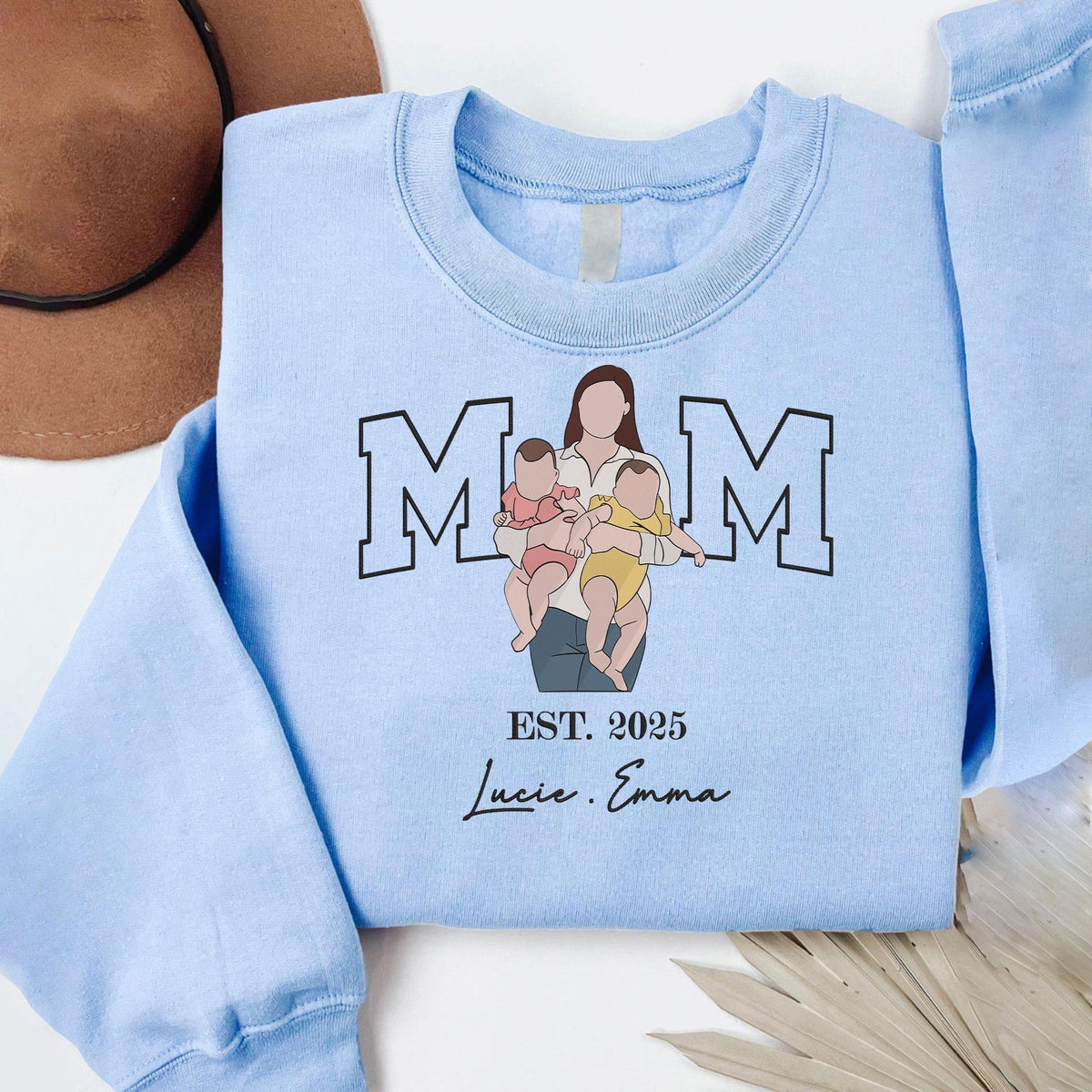 Mama with Photo, Custom Hoodie Mama and Kids Portrait, Custom Shirt For Mom Mama Mommy