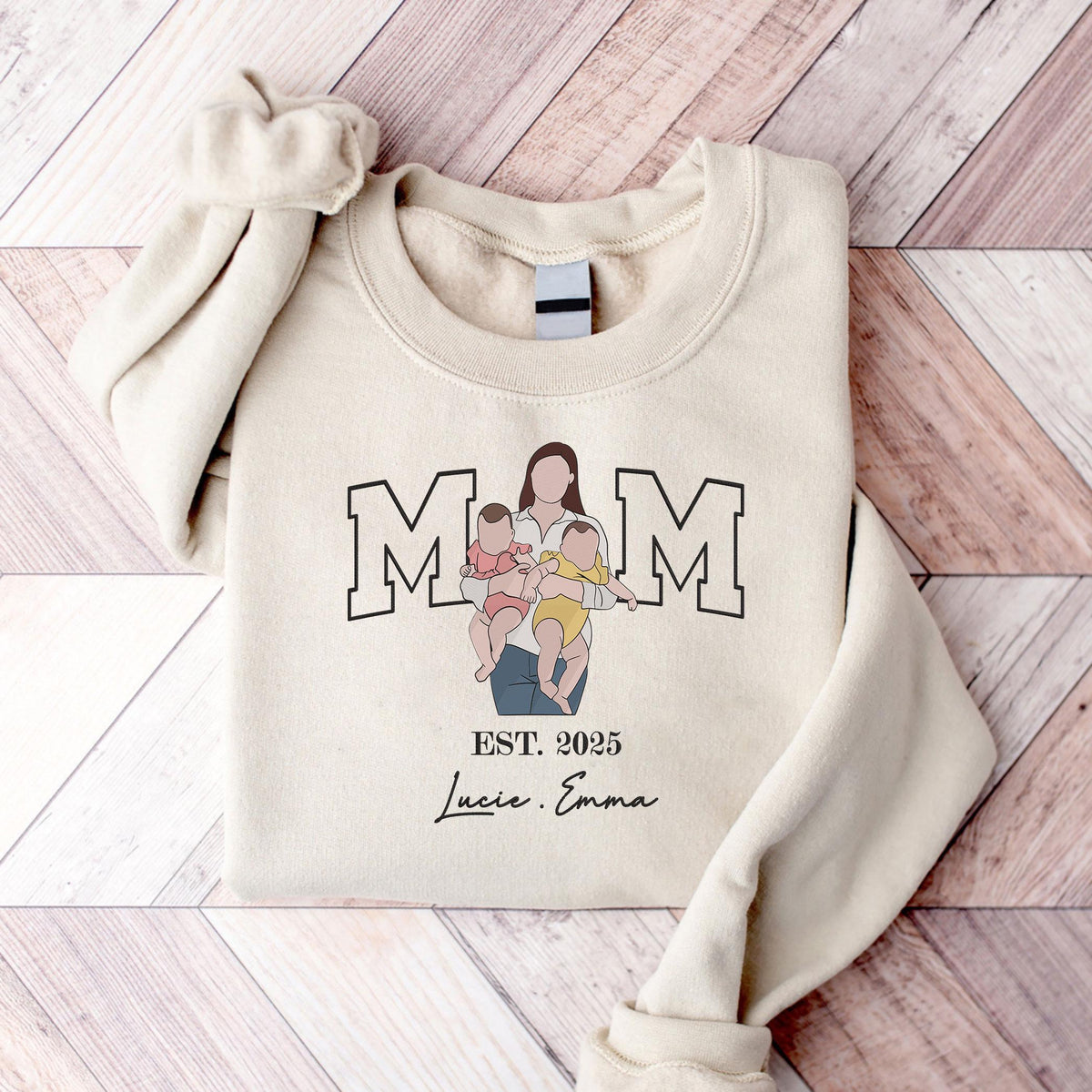 Mama with Photo, Custom Hoodie Mama and Kids Portrait, Custom Shirt For Mom Mama Mommy