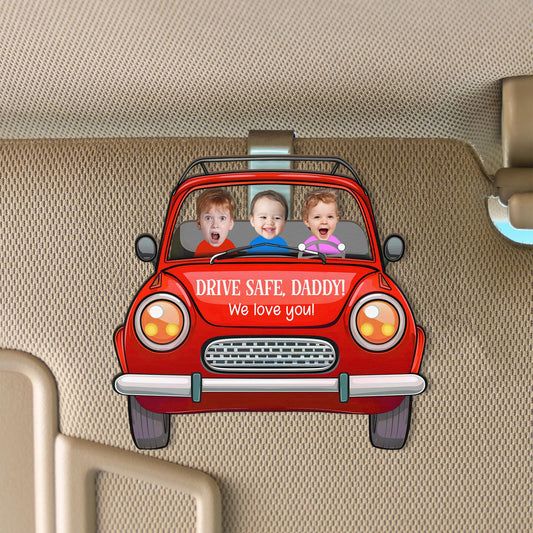 Custom Face Baby Visor Clip, Custom Photo Drive Safe Daddy Car Hanger, Personalized Photo Wooden Car Visor Clip, Fathers Day Gift For Dad