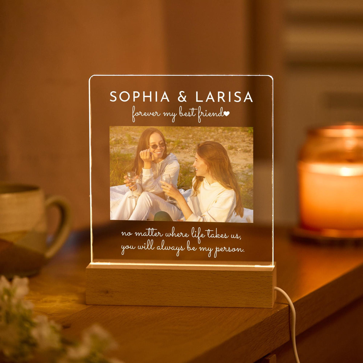 Personalised Best Friend Gift Custom Photo LED Night Light Friendship Birthday Christmas Gift for Bestie Sister Soulmate Room Decor