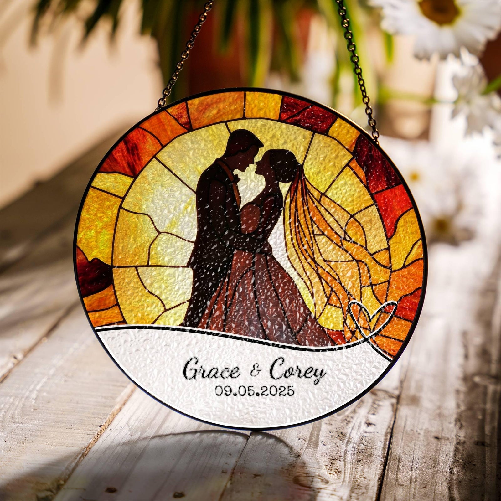 Wedding Gift SunCatcher Faux Stained Glass Ornament Bride and Groom Gift Light Catcher Mr & Mrs Couples Gift Bridal Shower Gift for Newlywed