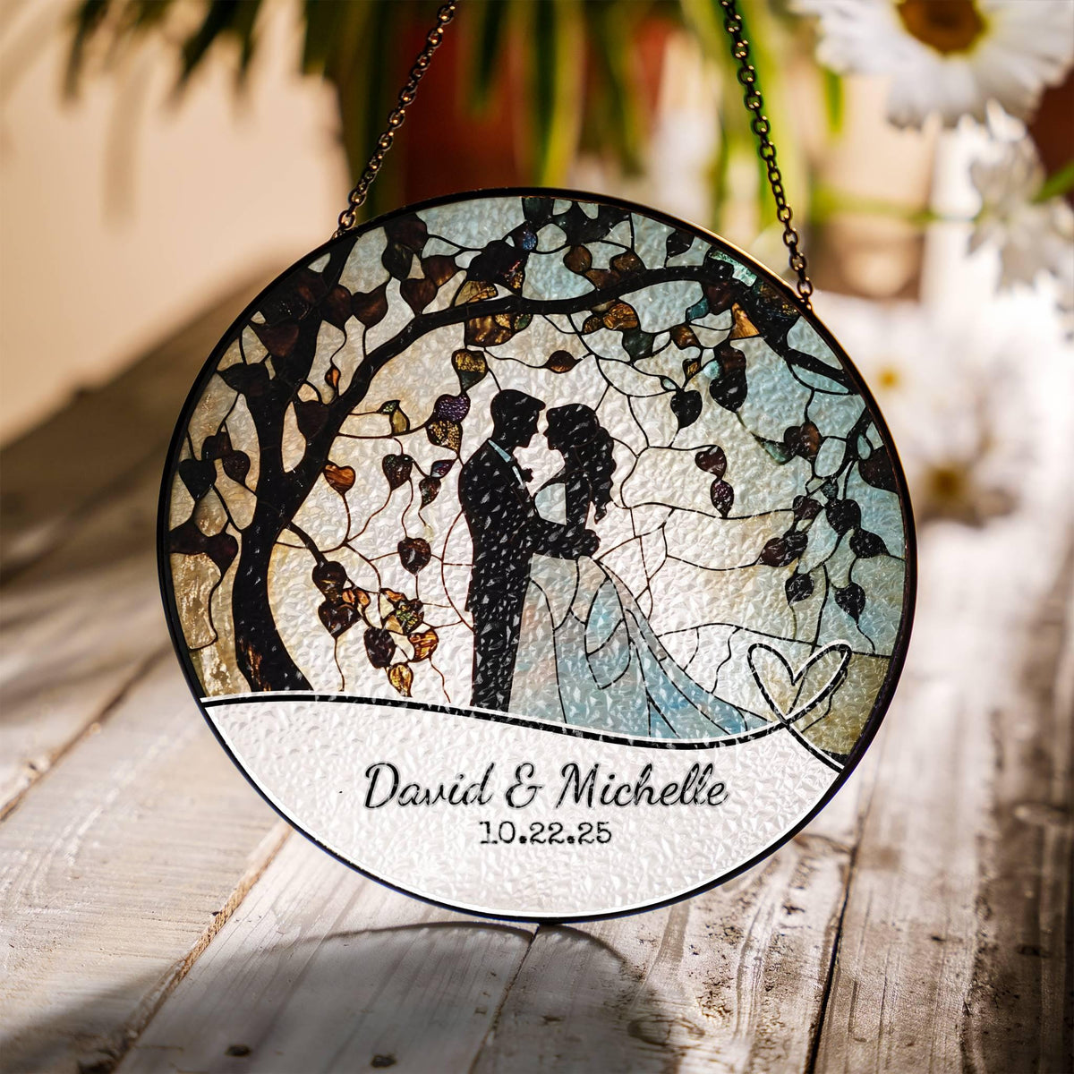 Wedding Gift SunCatcher Faux Stained Glass Ornament Bride and Groom Gift Light Catcher Mr & Mrs Couples Gift Bridal Shower Gift for Newlywed