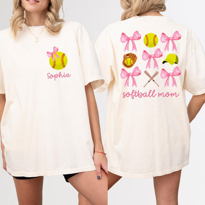 Custom Softball Mom Shirt, Coquette Softball Tee, Custom Softball Mama Tee, Mothers Day Gift, Game Day Shirt, Cheer Mom Tee