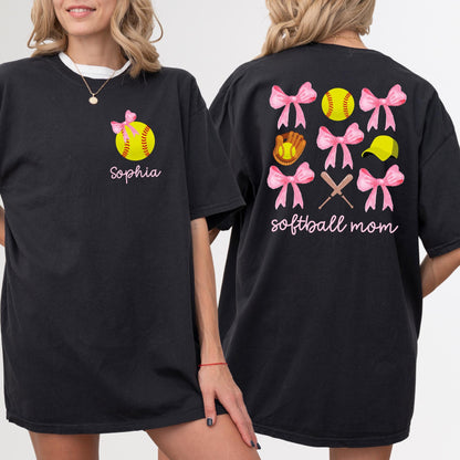 Custom Softball Mom Shirt, Coquette Softball Tee, Custom Softball Mama Tee, Mothers Day Gift, Game Day Shirt, Cheer Mom Tee