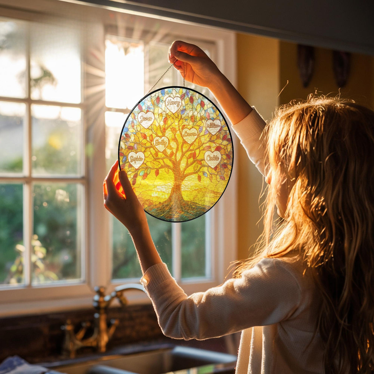 Tree of Life Names Stained Glass Suncatcher, Family Tree Suncatcher, Mother's Day Gift, Custom Suncatcher with Kids Names, Gifts for Mom