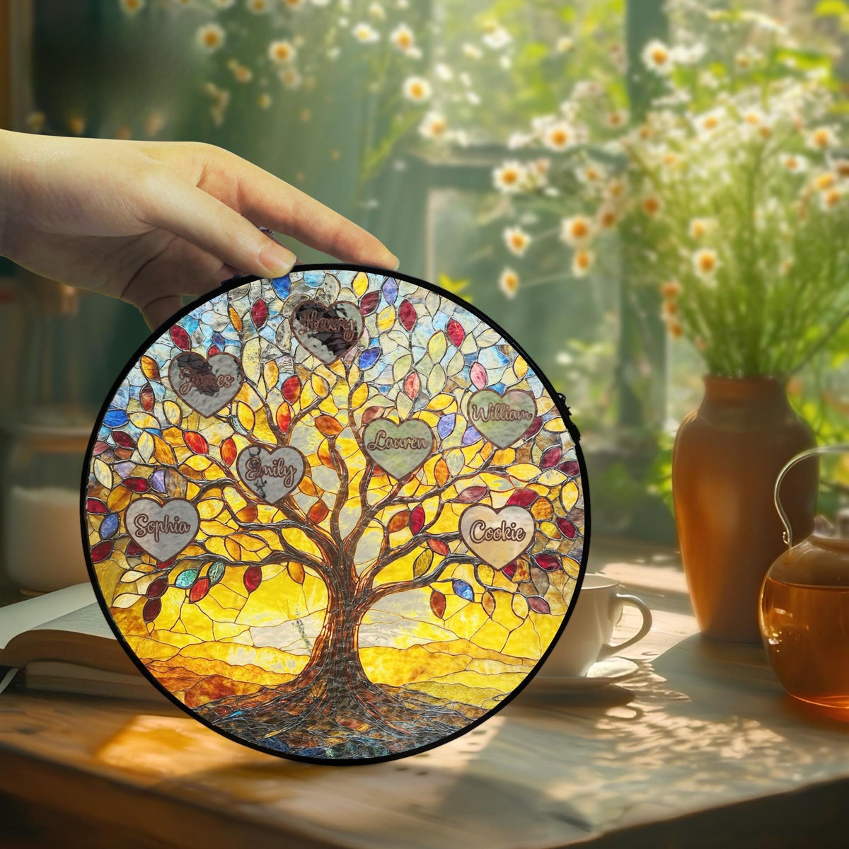 Tree of Life Names Stained Glass Suncatcher, Family Tree Suncatcher, Mother's Day Gift, Custom Suncatcher with Kids Names, Gifts for Mom