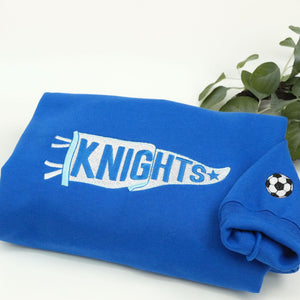 Embroidered Pennant Sweatshirt with Team Name, Custom Embroidered Pennant Shirt, Custom High School College Hoodie, Game Day, Friend Gift
