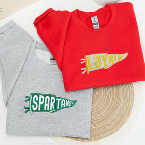 Embroidered Pennant Sweatshirt with Team Name, Custom Embroidered Pennant Shirt, Custom High School College Hoodie, Game Day, Friend Gift