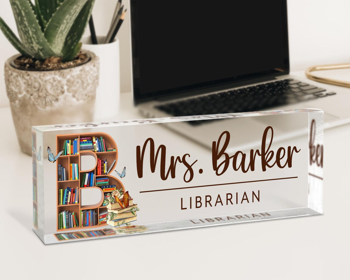 Personalized Teacher Desk Name Plate, School Librarian Gifts, Teacher Appreciation Gifts, Teacher Name Sign, Book Lover Gift, Librarian Gift