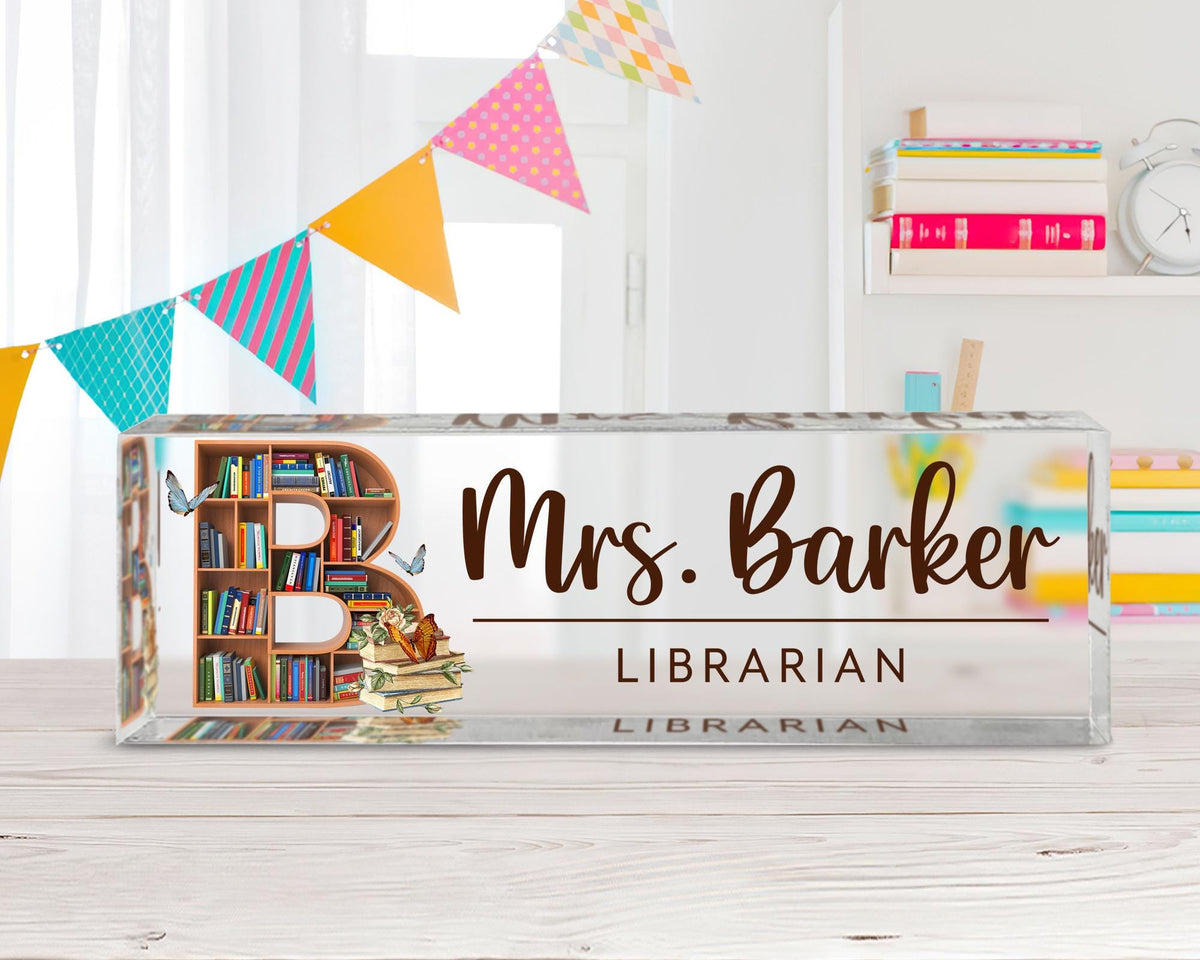 Personalized Teacher Desk Name Plate, School Librarian Gifts, Teacher Appreciation Gifts, Teacher Name Sign, Book Lover Gift, Librarian Gift