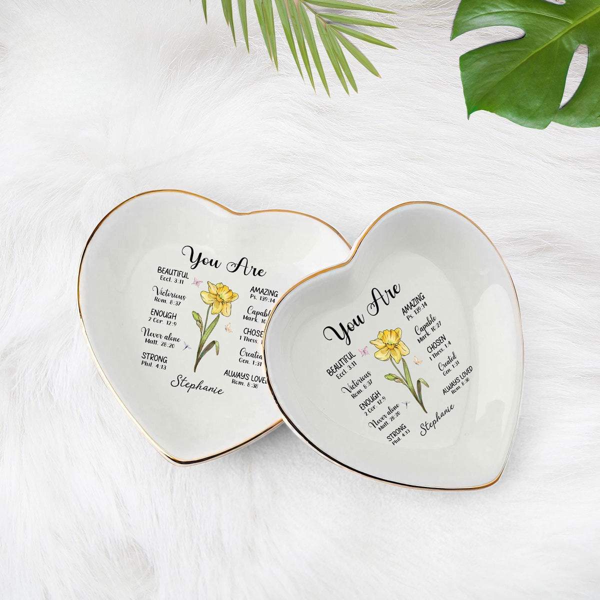 Personalized Bible Verse Jewelry Dish, Birth Flower Ring Dish, Faith Christian Birthday Gift, Mother's Day Gifts For Mom, Christian Gift