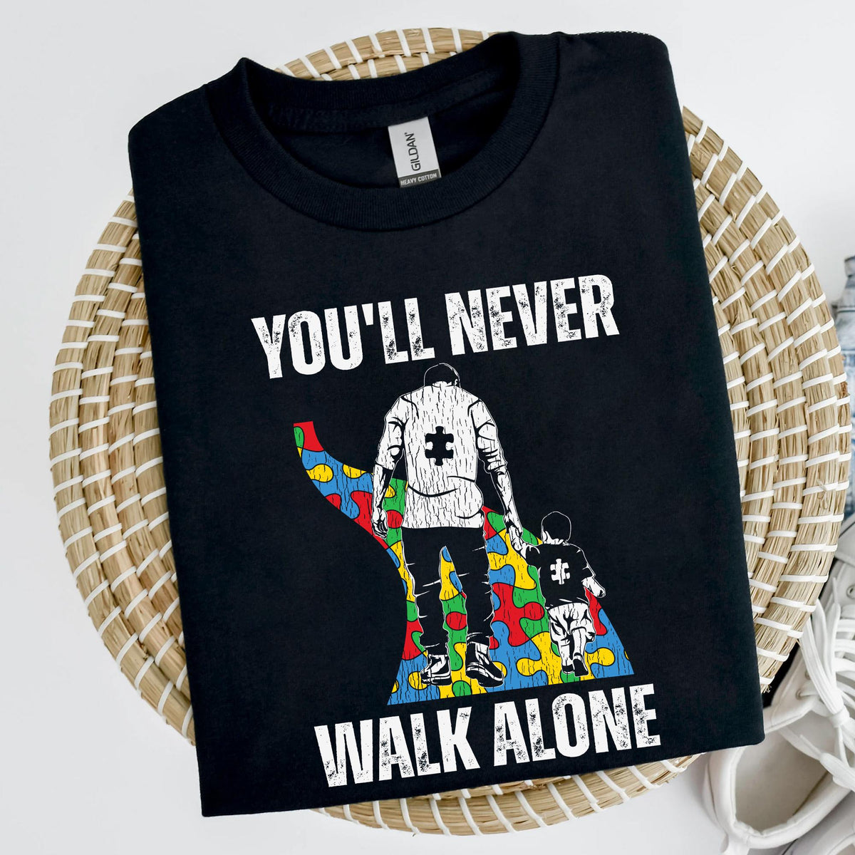 Autism Dad Support Alone Puzzle You'll Never Walk Alone Shirt, Autism Awareness T-Shirt, Autism Shirt, Autism Dad Puzzle Shirt