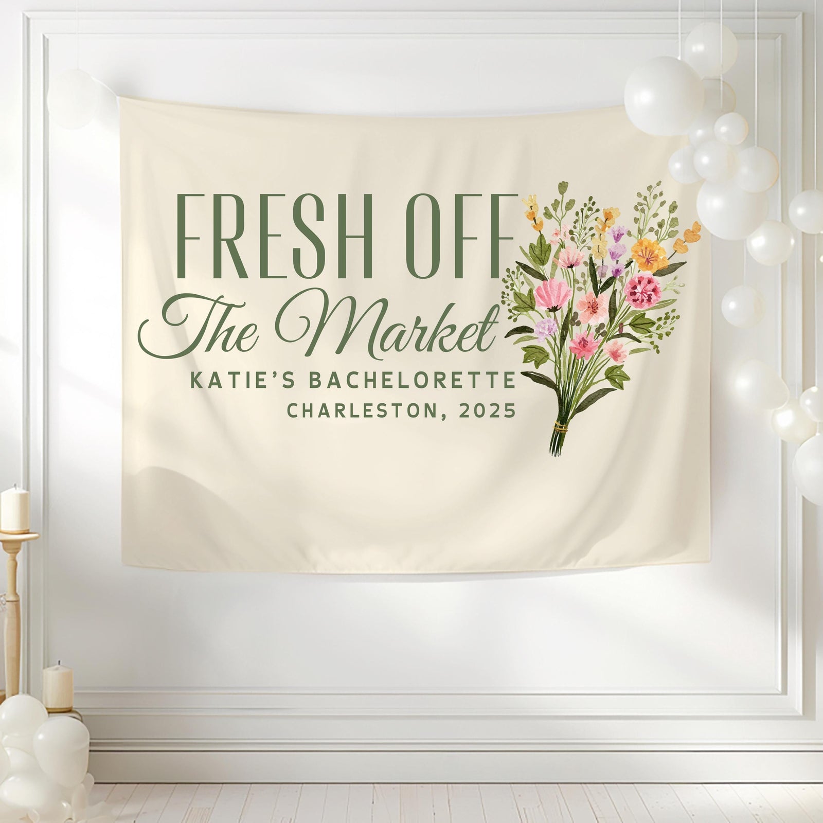 Fresh Off the Market Banner Custom She's Fresh Off The Market Bridal Shower Decor Farmers Market Theme Bachelorette Party Photo Backdrop