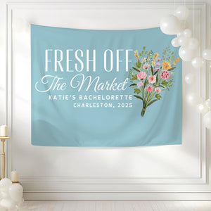 Fresh Off the Market Banner Custom She's Fresh Off The Market Bridal Shower Decor Farmers Market Theme Bachelorette Party Photo Backdrop