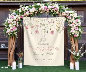 Garden Themed Graduation Photo Backdrop Custom Garden Grad Party Tapestry Graduation Party Wildflower Banner Floral Grad Welcome Sign Decor
