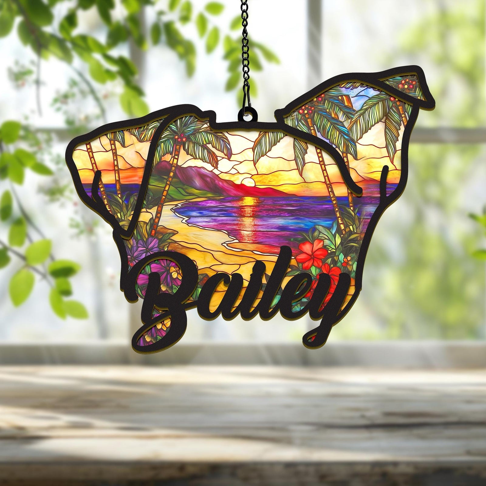 Custom Dog Drawing Ear Line Suncatcher, Personalized Dog Memorial Suncatcher, Loss of Dog, Dog Sympathy Gift, Handmade Name Dog Remembrance