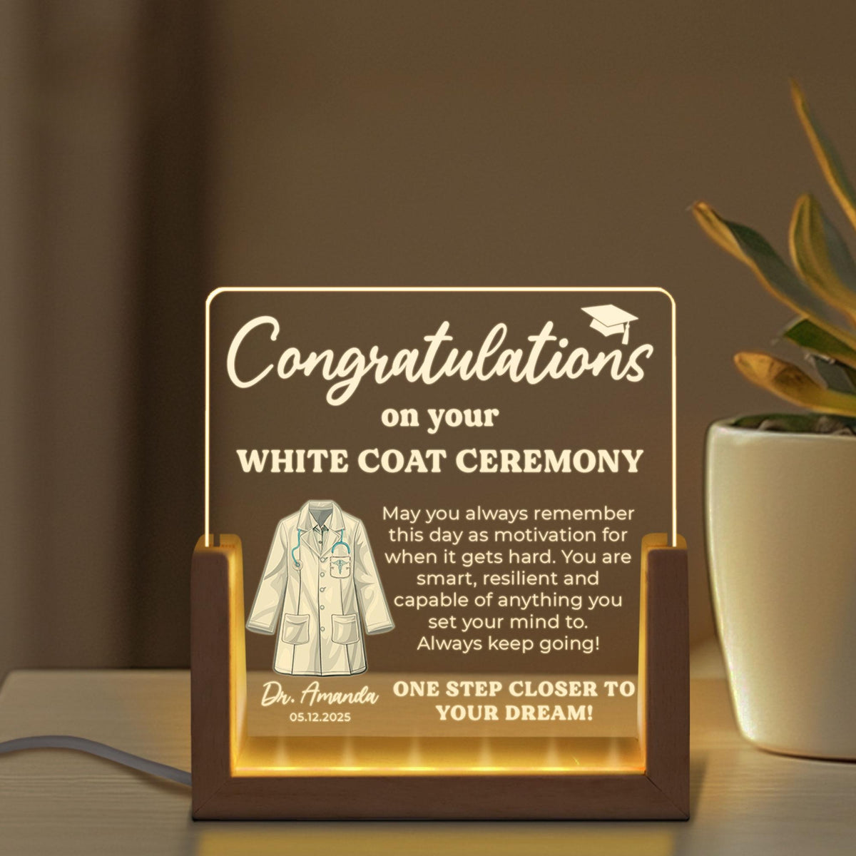 White Coat Ceremony Gift, Custom White Coat Ceremony LED Night Light, Med School Graduation, Gift for Future Doctor First White Coat Medical