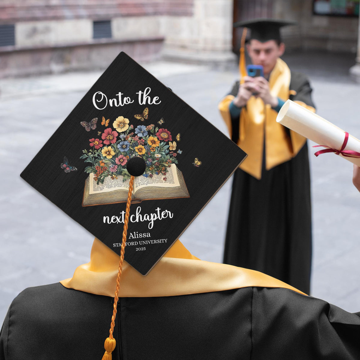 Custom Graduation Cap Topper, Hand-Illustrated Florals, Grad Gift For Her, Class of 2025 College- PHD Graduation, Masters Degree