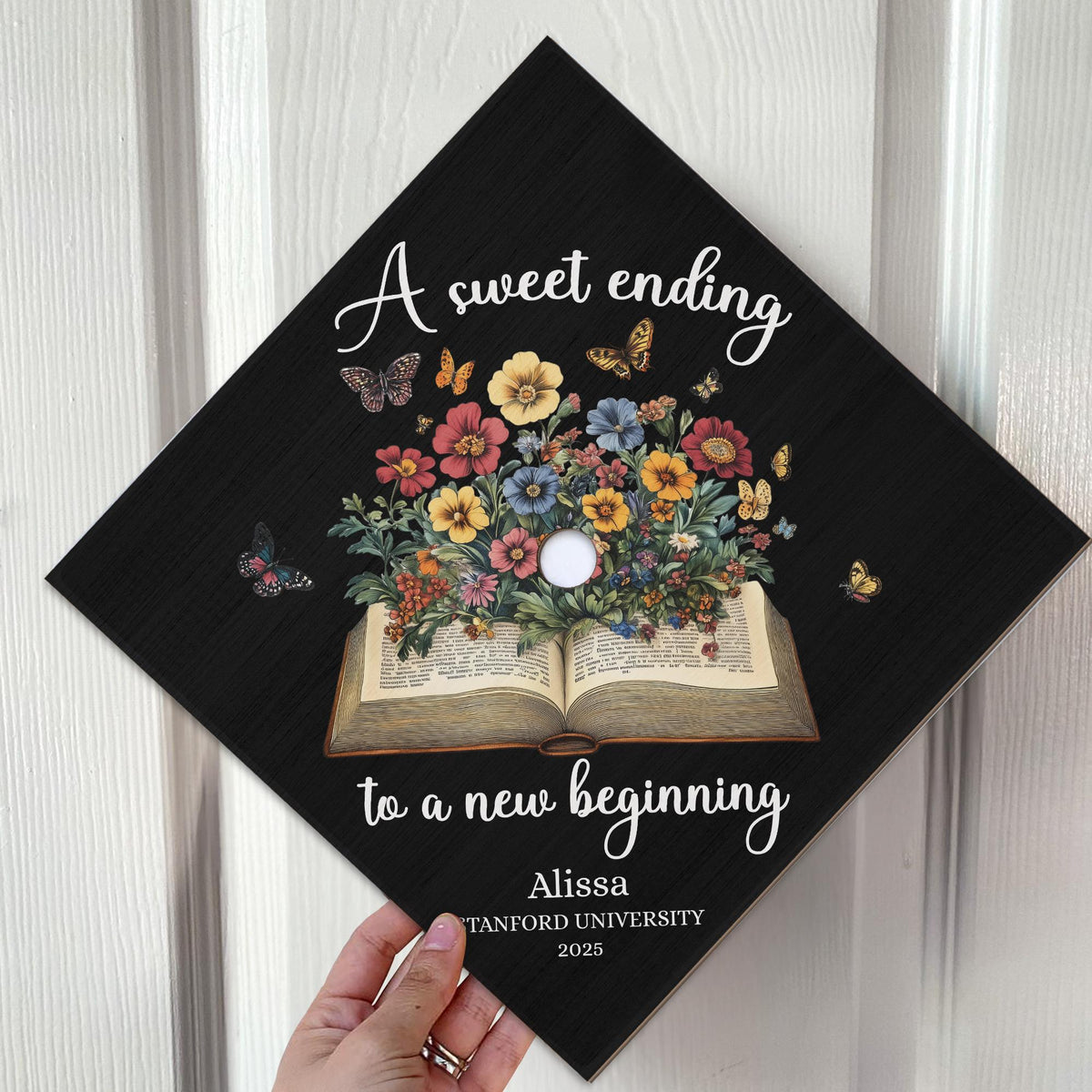 Custom Graduation Cap Topper, Hand-Illustrated Florals, Grad Gift For Her, Class of 2025 College- PHD Graduation, Masters Degree
