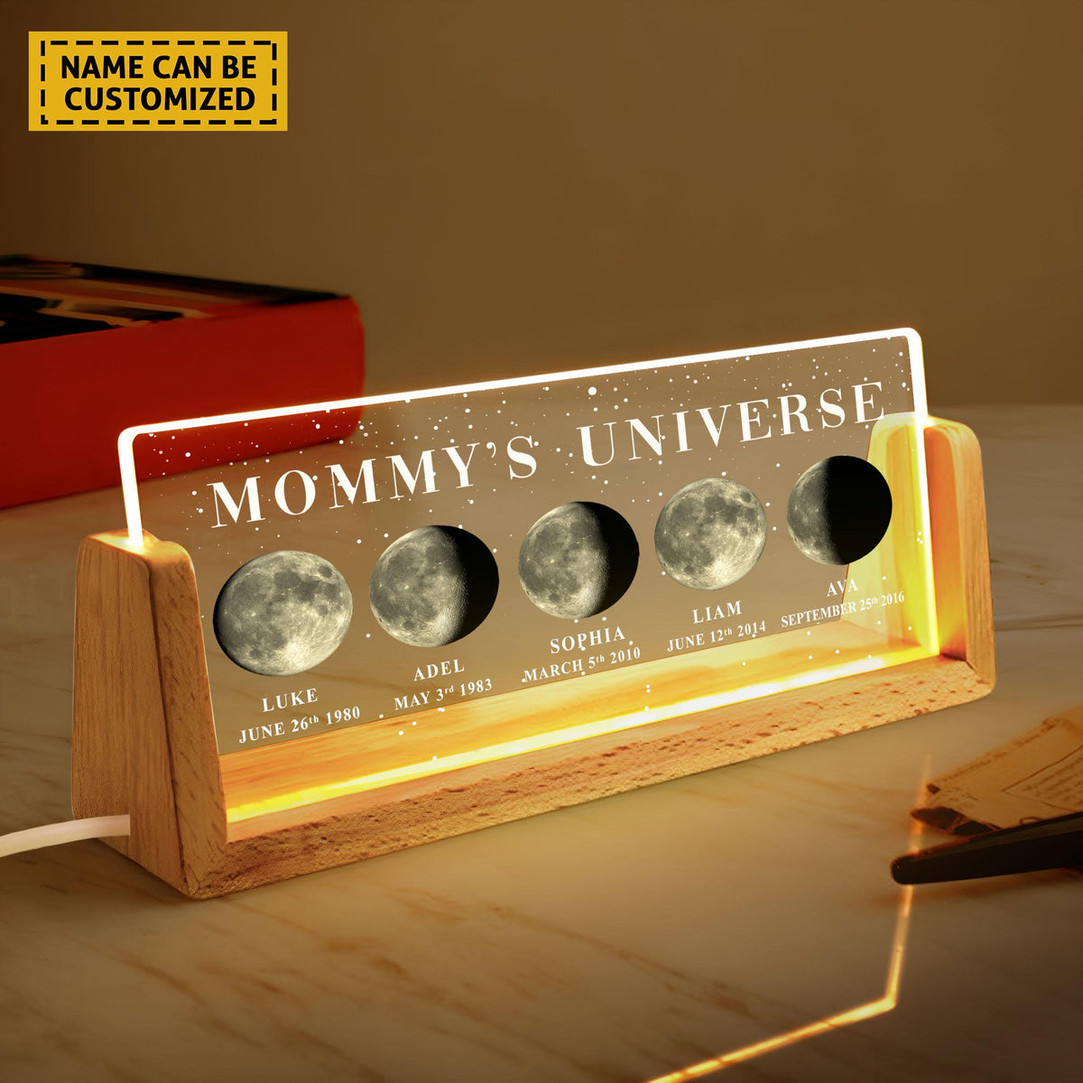 Personalized Moon Phase by Date Gift, Personalised Mom Moon Phase Lamp, Custom Night light Moon Phase,Mother s Day Gift,Father's Day Gift