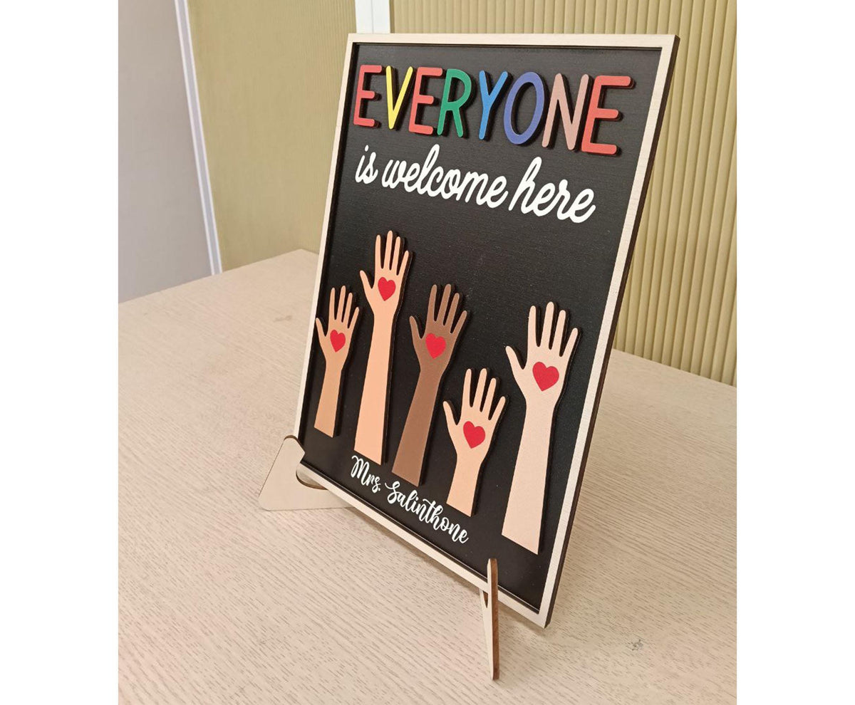 Everyone is Welcome Here Wooden Sign Inclusion And Equality, Protest And Resist Classroom Decor Gift for teacher