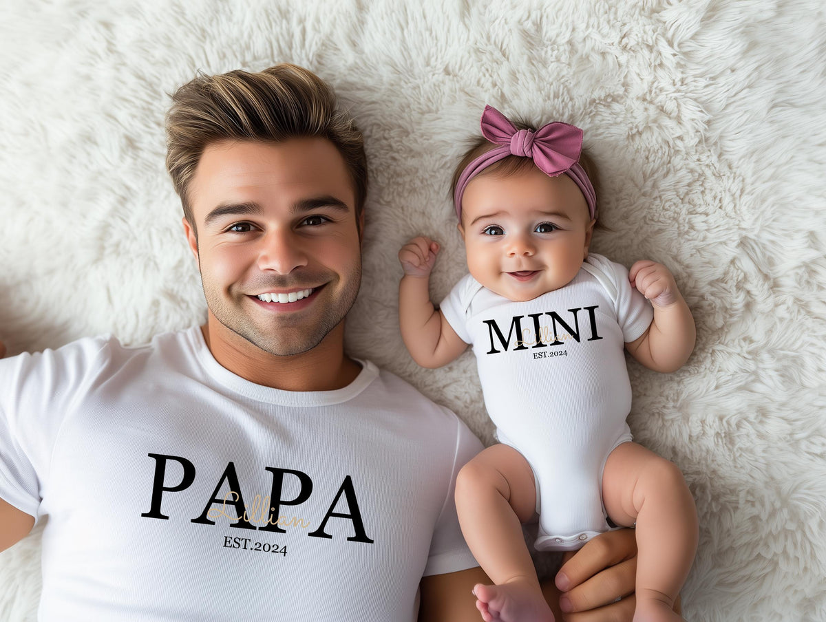 Papa & Mini Matching Set Personalized T-Shirt and Baby Bodysuit Father's Day Gift, Birthday Gift, Gift for New Dads