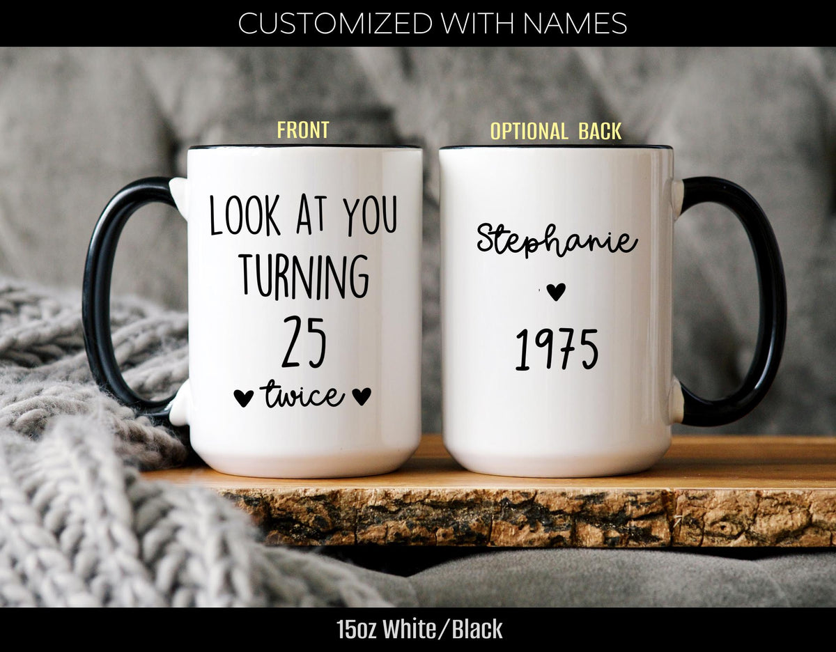 50th Birthday Gift for Women, 50th Birthday Mug, Personalized Birthday Gifts Funny 50th coffee cup 1975, Custom Gift For 50 Year Old, Women