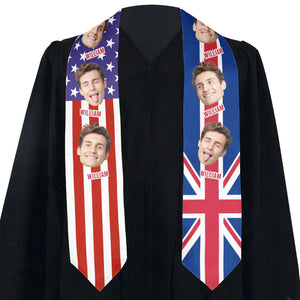 Celebration Graduation Stole With Custom Face, Personalized Photo Graduation Stole for Daughter Class, Graduation Stash with Country Flag