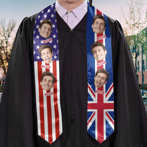 Celebration Graduation Stole With Custom Face, Personalized Photo Graduation Stole for Daughter Class, Graduation Stash with Country Flag