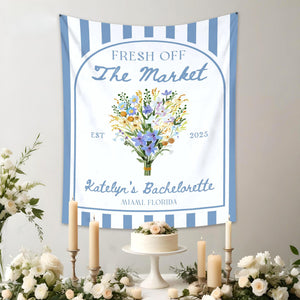 Fresh Off The Market Bachelorette Tapestry, Custom Farmer's Market Bridal Shower, Flowers Bachelorette Banner Party Decor, Bridal Backdrop