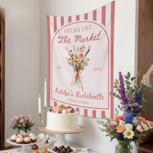Fresh Off The Market Bachelorette Tapestry, Custom Farmer's Market Bridal Shower, Flowers Bachelorette Banner Party Decor, Bridal Backdrop