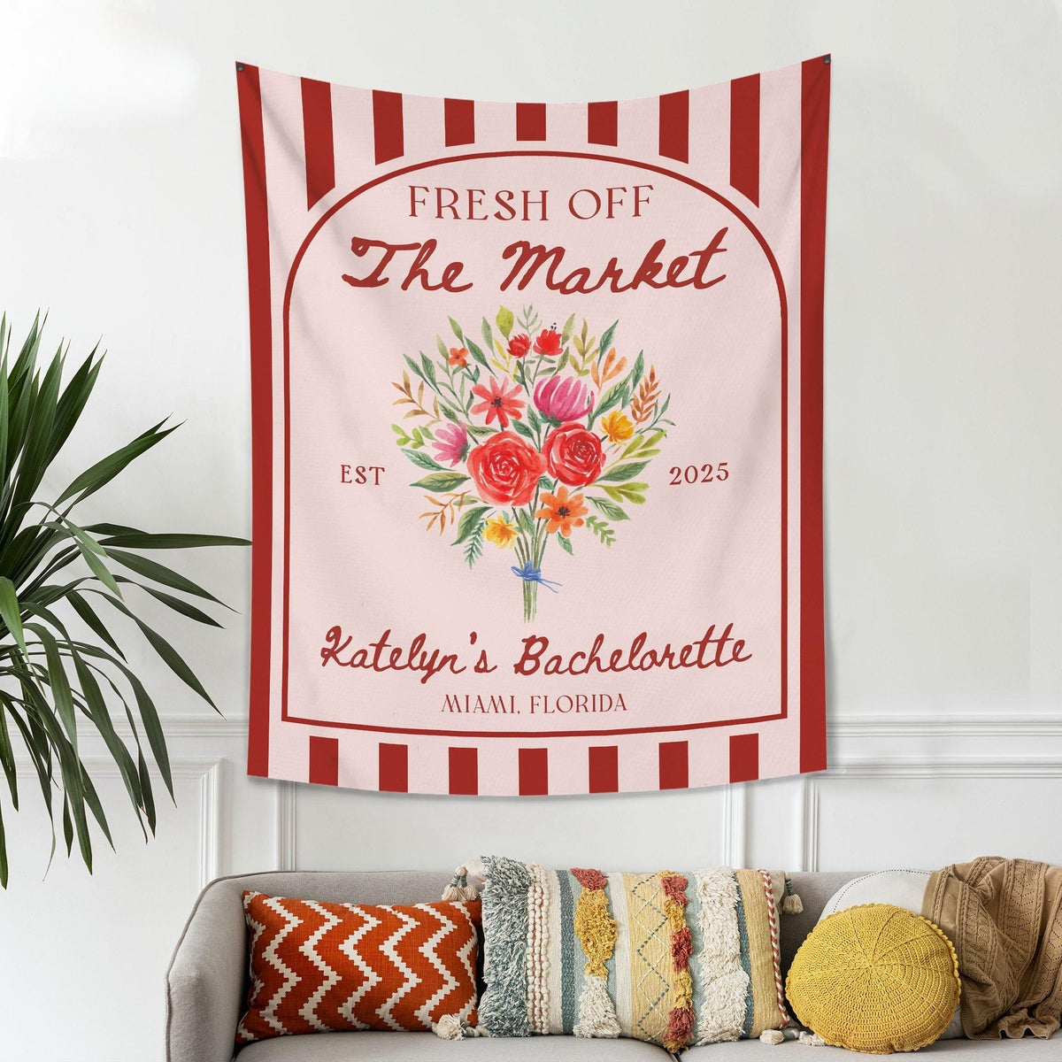 Fresh Off The Market Bachelorette Tapestry, Custom Farmer's Market Bridal Shower, Flowers Bachelorette Banner Party Decor, Bridal Backdrop