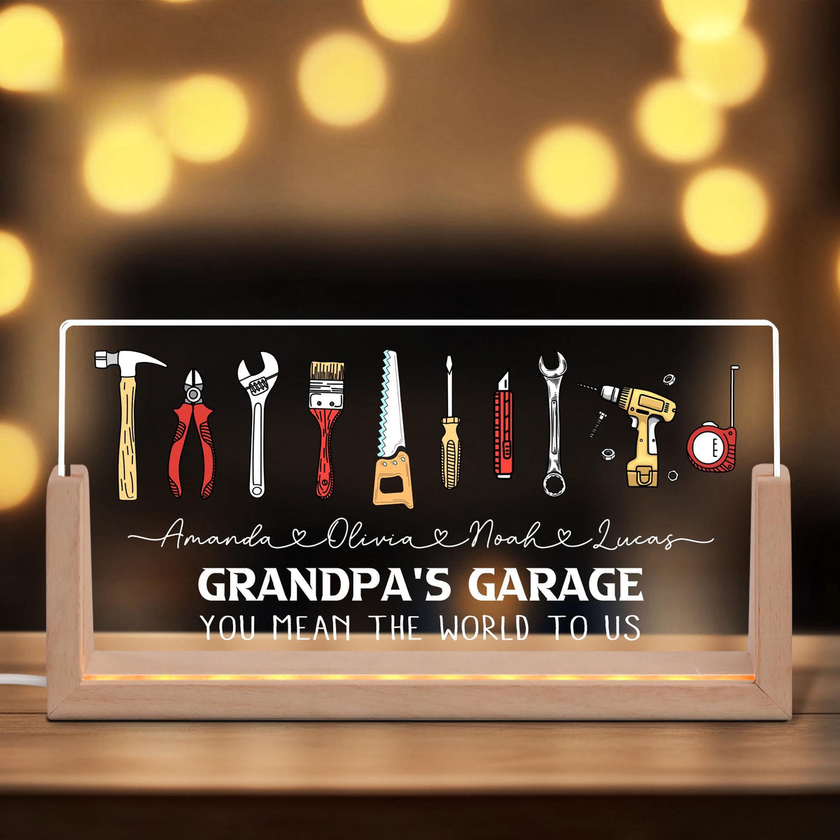Personalized Grandpas Garage with Kids Name LED Night Light, Fathers Day Gifts for Grandpa, Custom Gift For Grandpa,Gift for Dad, Papa Gifts