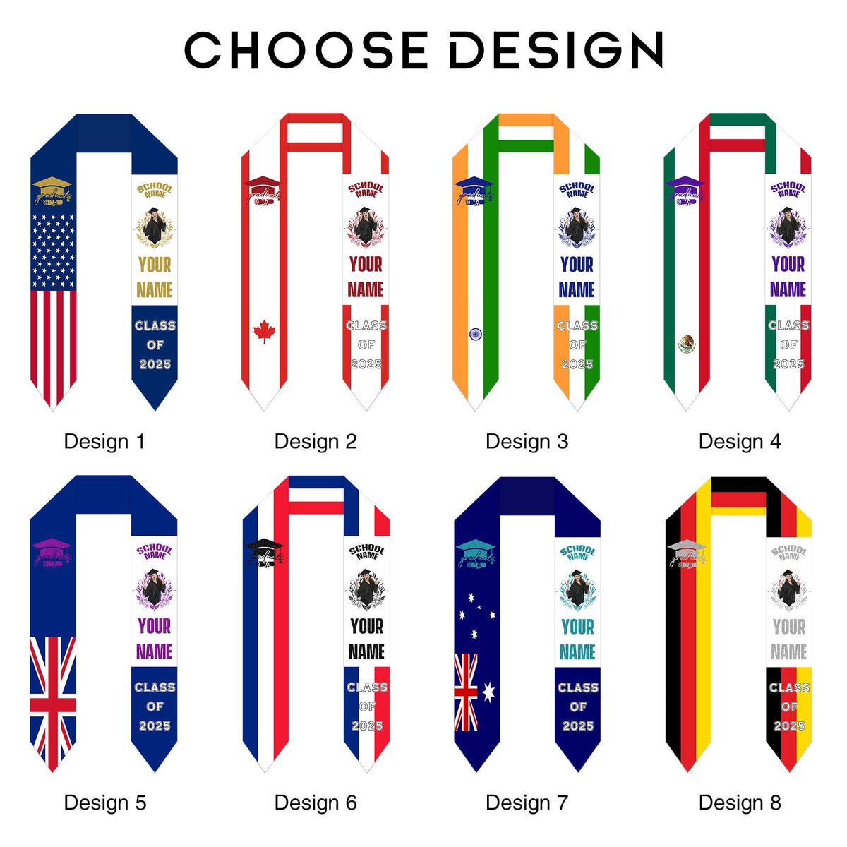 Custom Graduation Stole Class of 2025 Customized Congratulations Sash with Photo Name School Graduation - Customize Graduation Stoles Flag