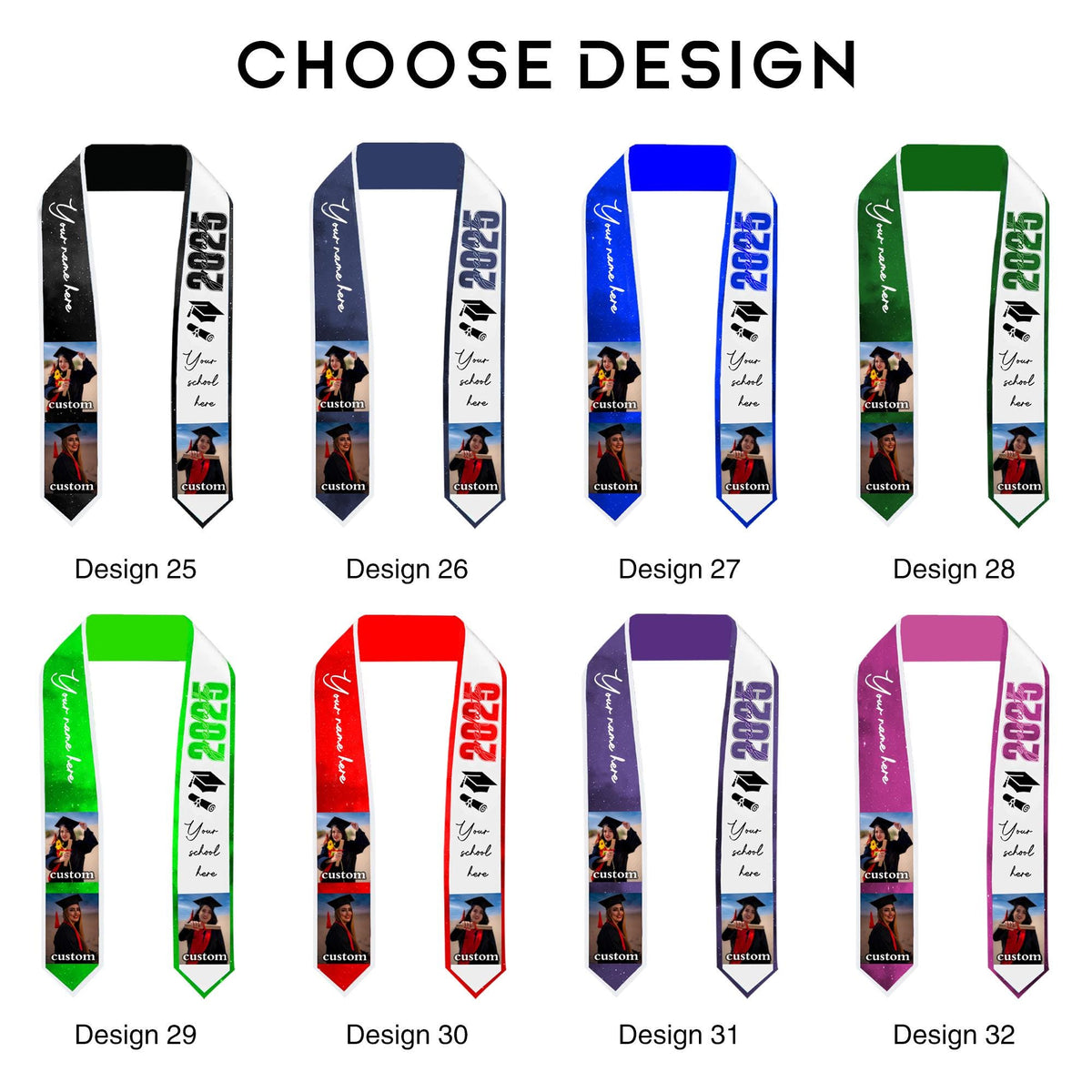 Custom Graduation Stole Class of 2025 Customized Congratulations Sash with Photo Name School Graduation - Customize Graduation Stoles Flag