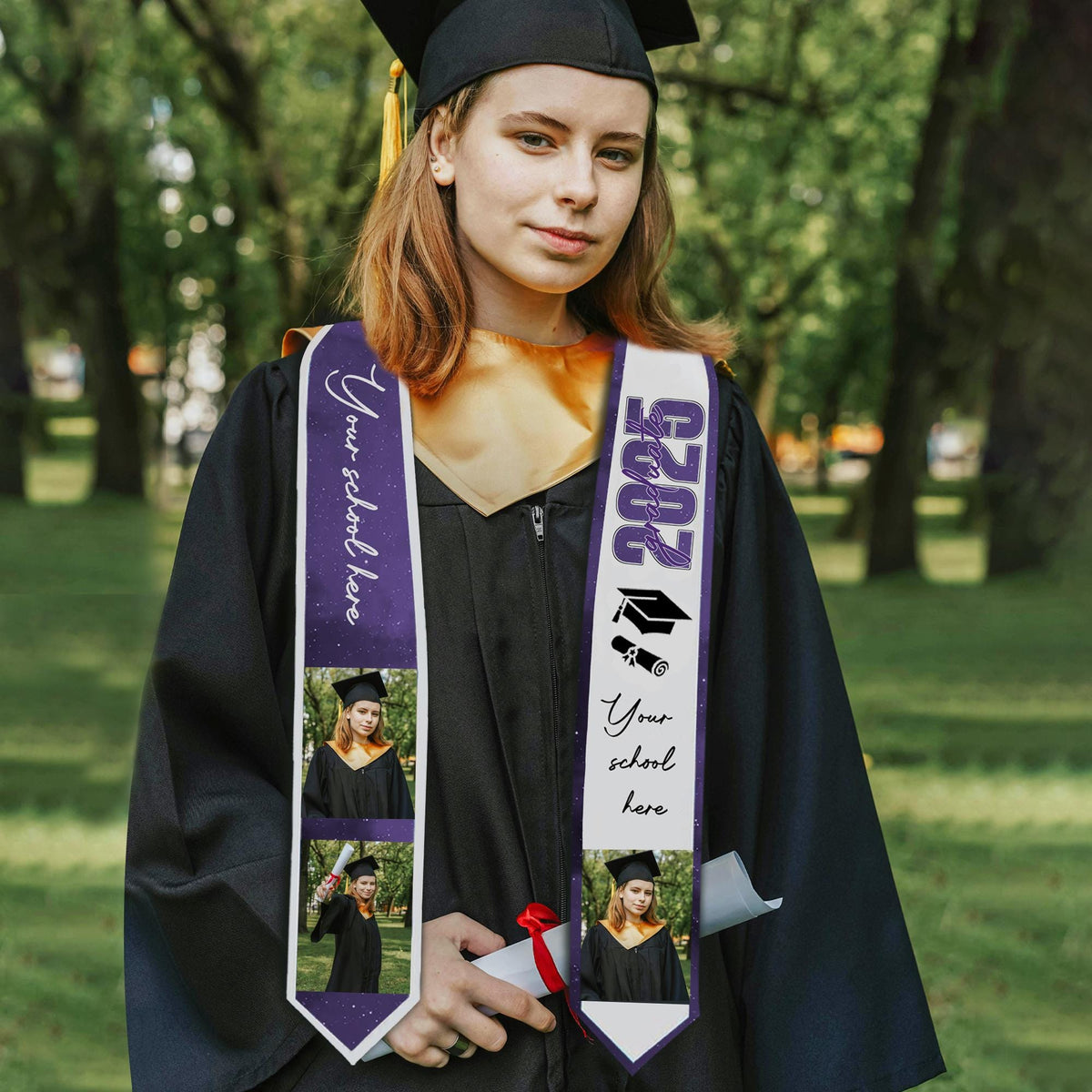Custom Graduation Stole Class of 2025 Customized Congratulations Sash with Photo Name School Graduation - Customize Graduation Stoles Flag